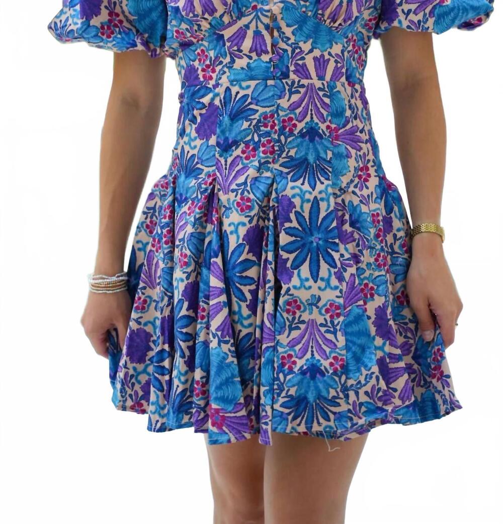 NEW OLIVACEOUS diya floral puff sleeve mini dress in cream/purple